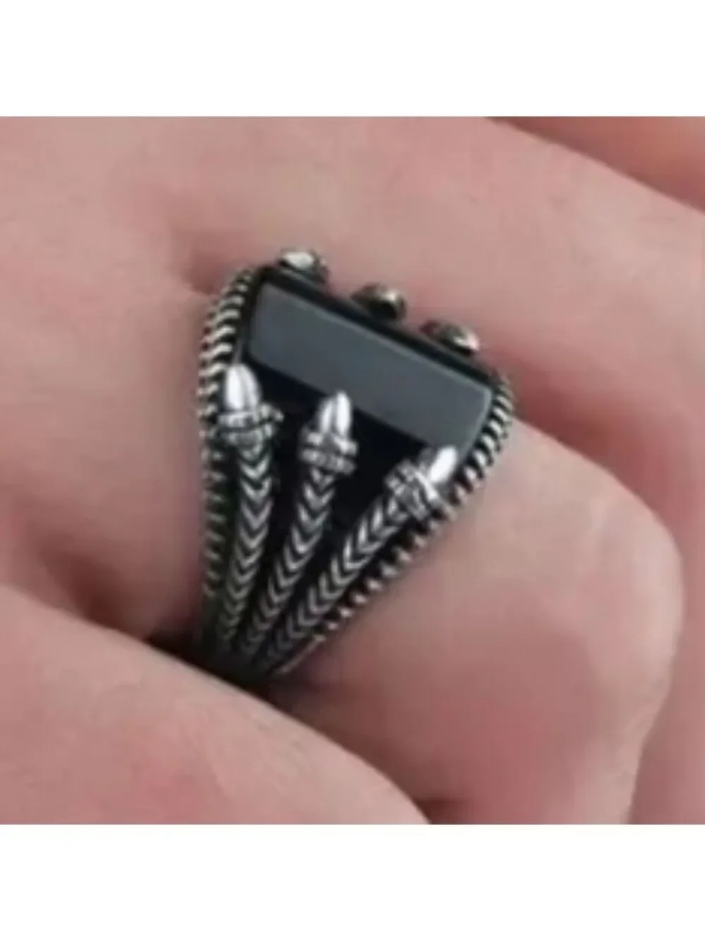 Black Gemstone Silvertone Eagle Claw Men's Ring